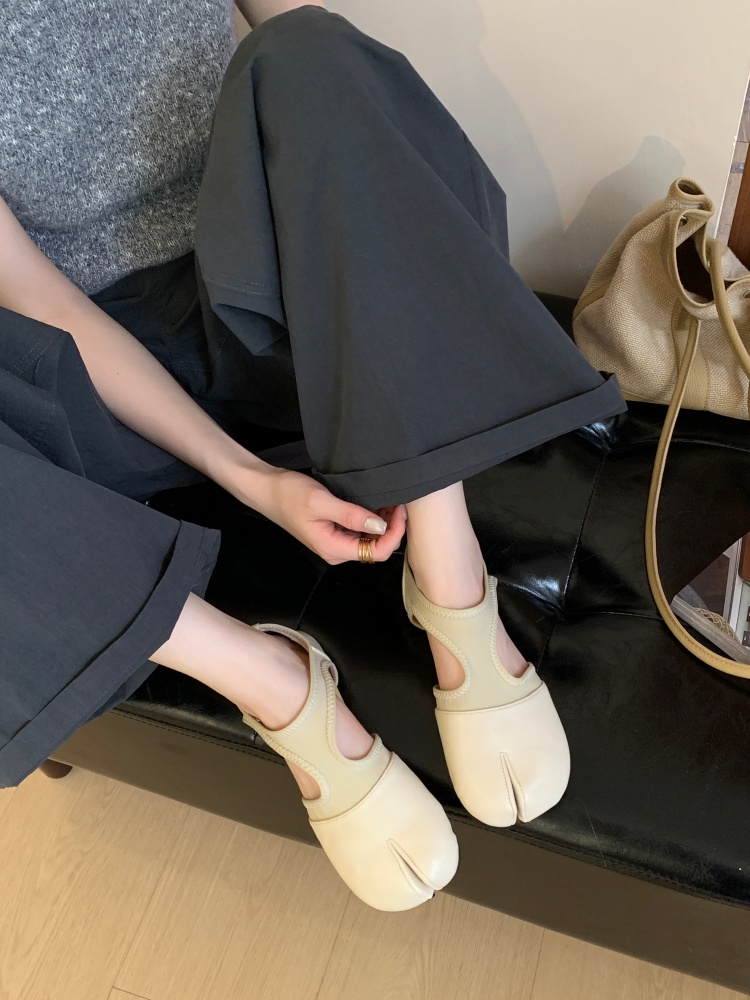 Fengda Women's Mary Jane Split-Toe Flat Shoes Summer Breathable Leather Slip-On Low-Cut Ballet Shoes - Image 3