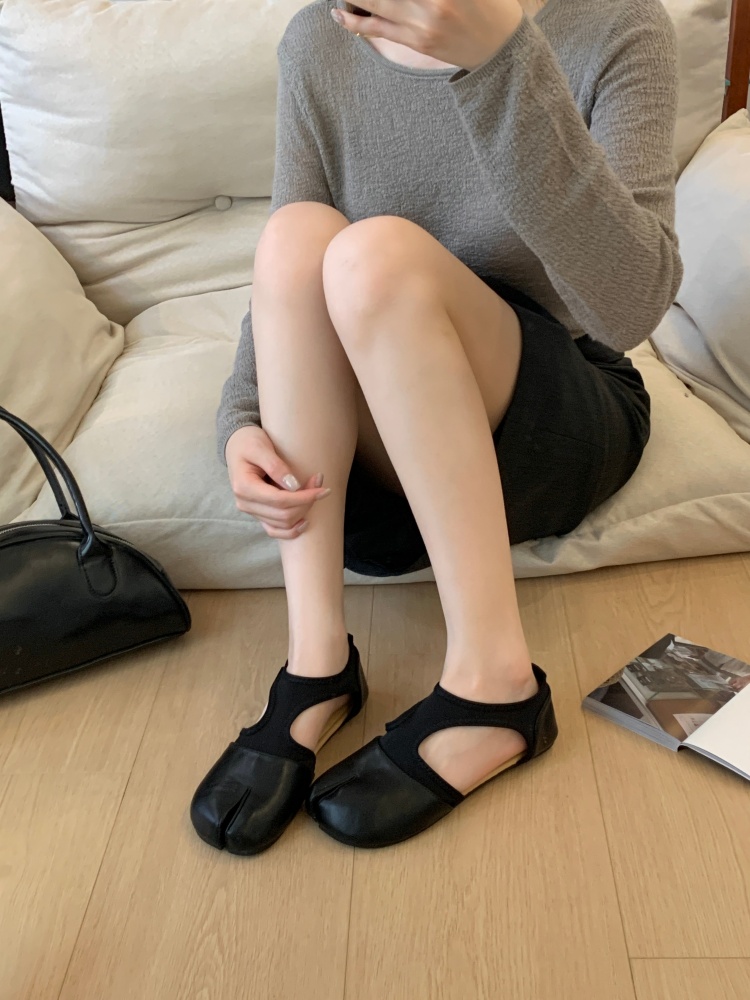 Fengda Women's Mary Jane Split-Toe Flat Shoes Summer Breathable Leather Slip-On Low-Cut Ballet Shoes - Image 4