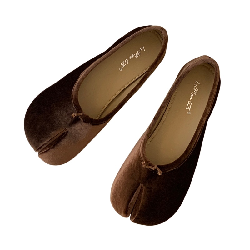 Vintage French Style Velvet Women's Low Top Shoes Fashion Split Toe Ballet Flats Slip On - Image 5